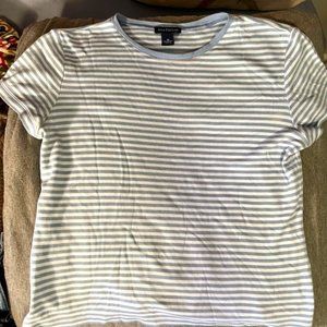 Ann Taylor light blue and white stripped cotton, short sleeve shirt